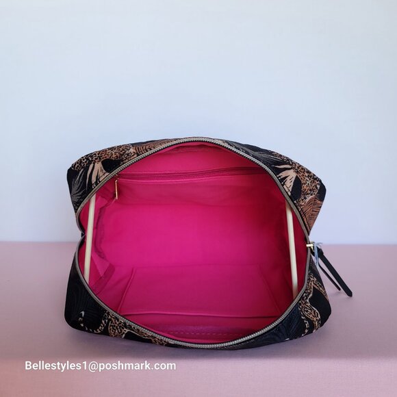 GEMMA LAYNE Travel Cosmetic Fabric Organizer Case w Animal Print- Black multi⭐ - Picture 11 of 16